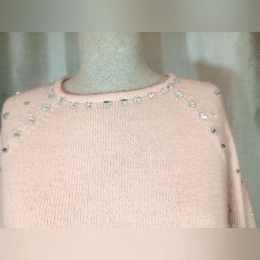 Topshop Crop Angora Crew Neck Crop, orange pearls & jewels 3/4 sleeve, 6 - Picture 10 of 14